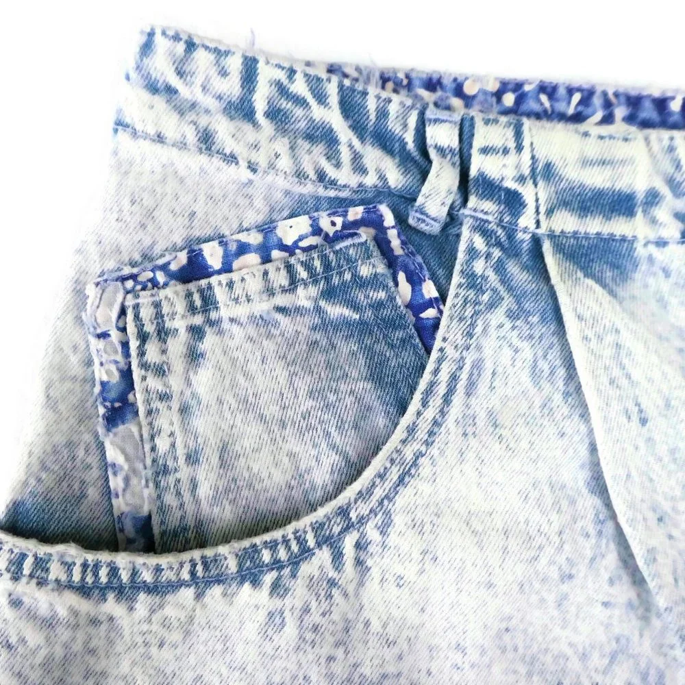 Vintage 80s Denim Shorts High Waist Pleats Light Stone Wash Wide Leg Cotton 30W